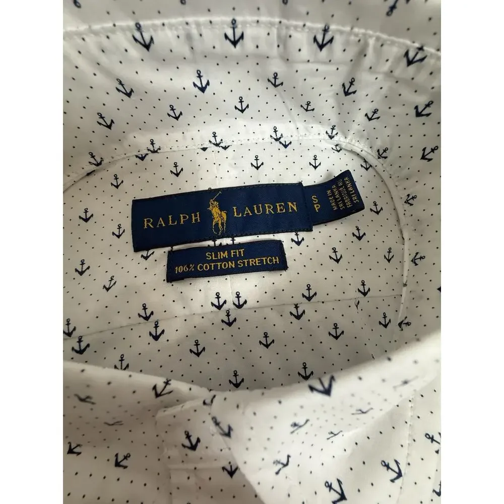 Polo Ralph Lauren Men's Anchor Nautical Print Button Down Shirt Sz S Slim NWT